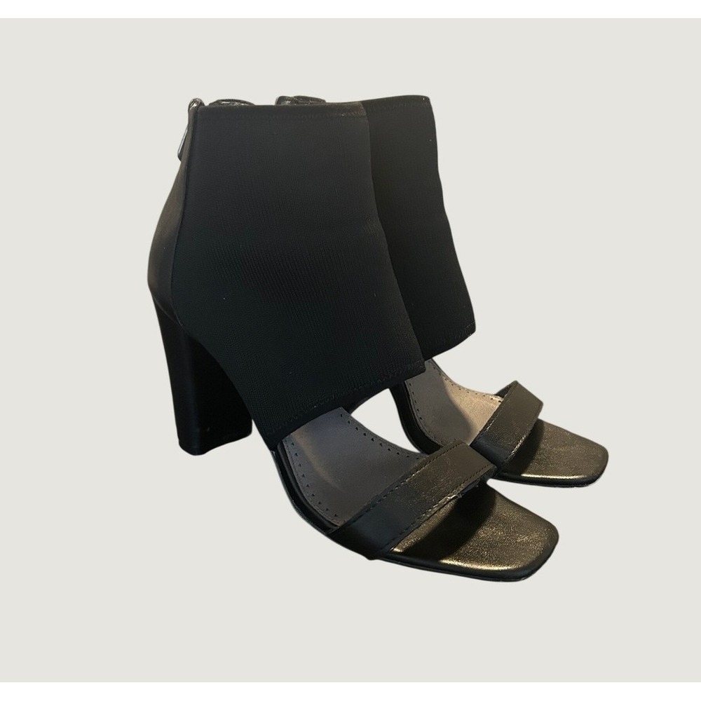 Adrienne Vittadini Geraldine Black Block Heel Sock Sandal Bootie Square Toe 8.5M